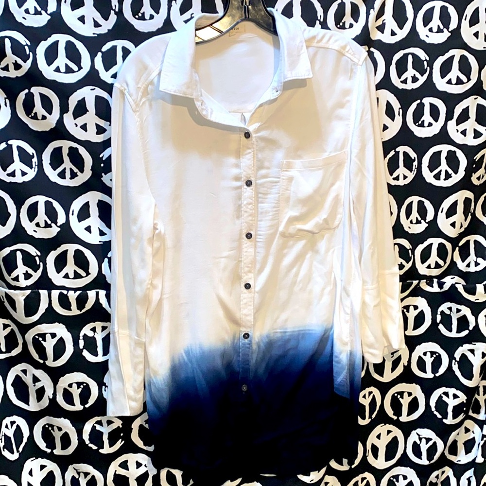 FELICITE BLUE/WHITE TIE DYED LONG SLV BUTTON DOWN SHIRT SZ 3